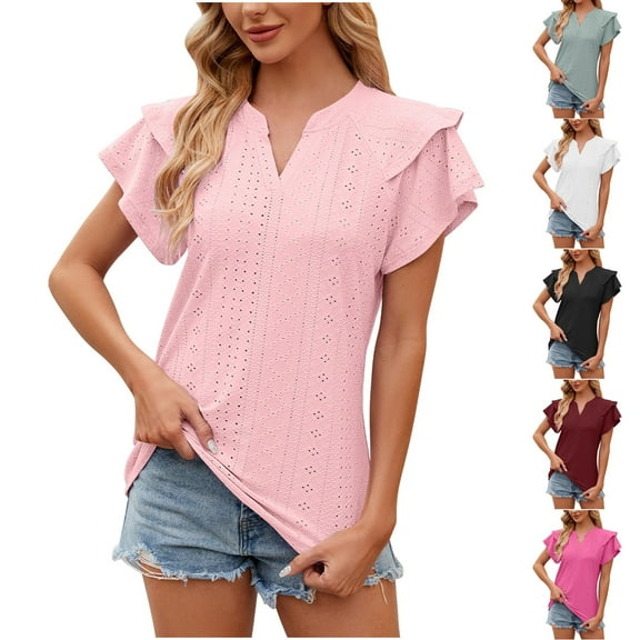 Fesfesfes Women Tops Womens Fashion Print Tops Short Sleeve Out Blouse Funny Round Neck T-Shirt Tops Loose Fitting Tops for Women L(US:8)