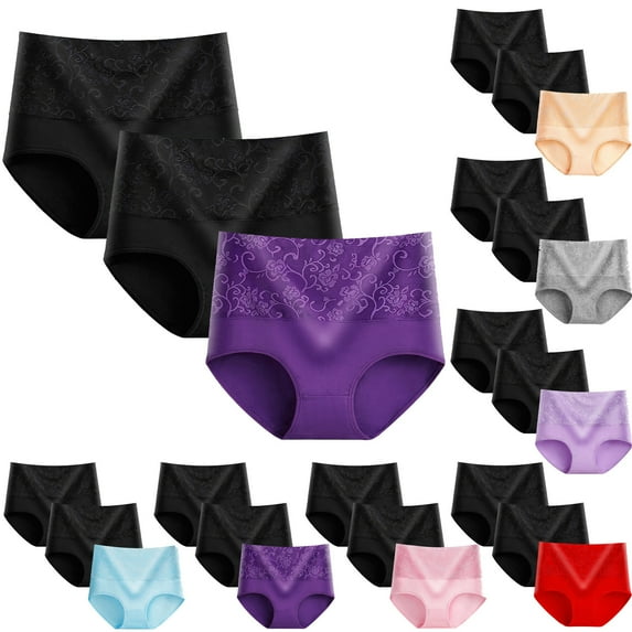 Fesfesfes Women Underwear Pack 3pcs Briefs Comfortable Cotton High Waist Underwear Women Plus Panties Plus Size Underwear For Women 4X-5X