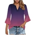 thumbnail image 1 of Fesfesfes Women' Versatile Stylish Tops Solid Color Roll-Tab 3/4 Sleeves Flare Sleeve V-Neck T-Shirt Pullover Breathable Fabric Blouse(Purple#1,XL), 1 of 5