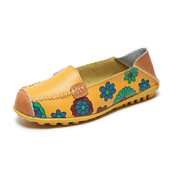 Fesfesfes Women Walking Shoes Round Toe Fashion Ankle Strap Summer Printing Slip-on Flats Shose 38(7.5)