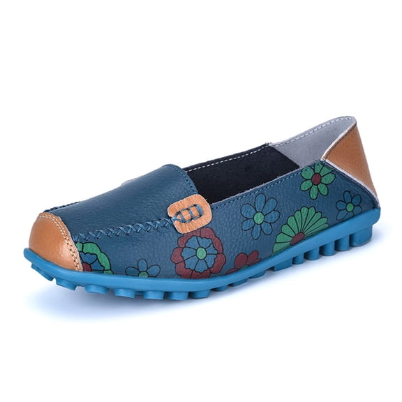 Fesfesfes Women Walking Shoes Round Toe Fashion Ankle Strap Summer Printing Slip-on Flats Shose 41(9)