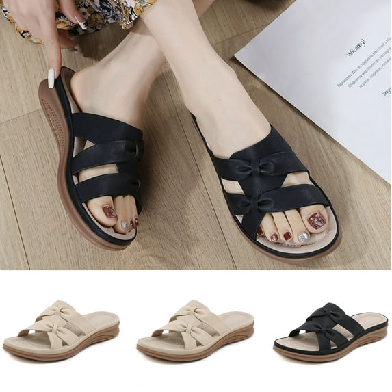 Fesfesfes Women Wedge Sandals Summer Women's Casual Lightweight Flip-flops Comfortable Wedge Heels Solid Color Sandals Shoes 5.5(36)