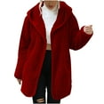 thumbnail image 1 of Fesfesfes Women Winter Coats Solid Color Hooded Loose Double-Sided Plush Buttonless Cardigan Jacket, 1 of 9