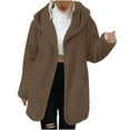 thumbnail image 1 of Fesfesfes Women Winter Coats Solid Color Hooded Loose Double-Sided Plush Buttonless Cardigan Jacket, 1 of 9