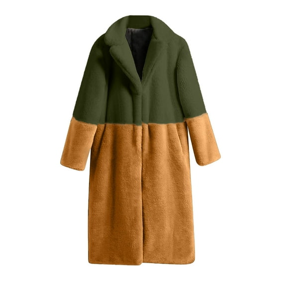 Fesfesfes Women Winter Flannel Coat Trenchcoat Warm Coats Faux Coat Warm Furry Faux Jacket Long Sleeve Outerwear Under $10