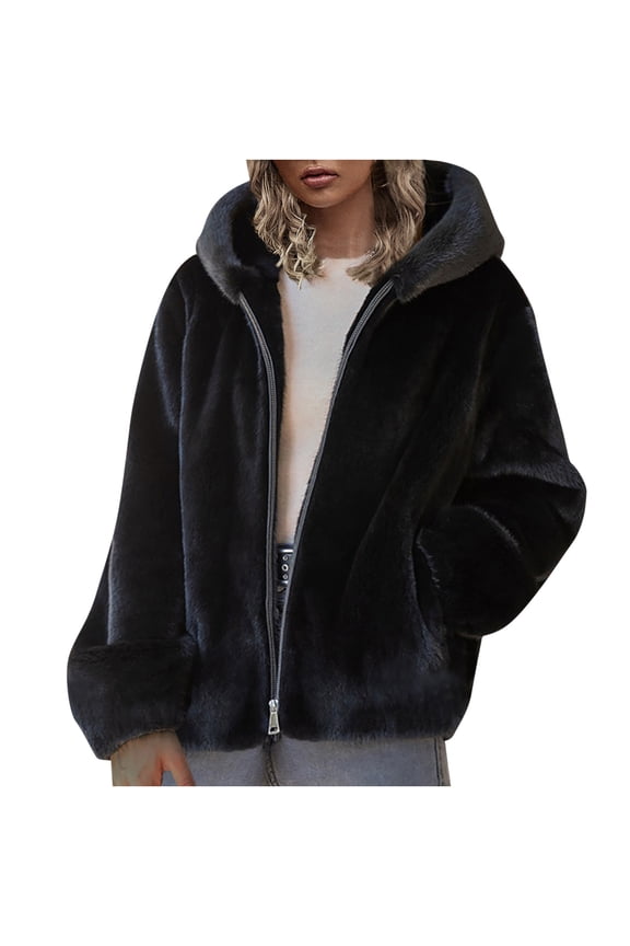 Women Winter Jacket Furry Coat Winter Solid Color Turn Down Collar Outerwear With Pocket On Sale