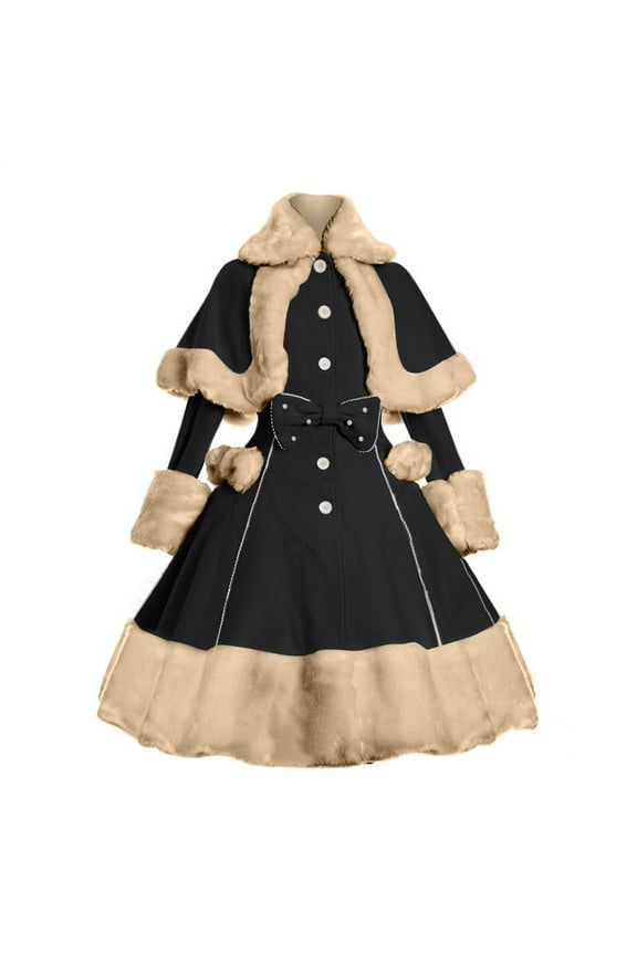 Women Winter Wool Dress Long Sleeve Woolen Jacket Cape Set Warm Outwear Plush Fashion Coat Dress Under $10