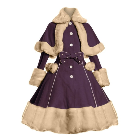 Fesfesfes Women Winter Wool Dress Long Sleeve Woolen Jacket Cape Set Warm Outwear Plush Fashion Coat Dress