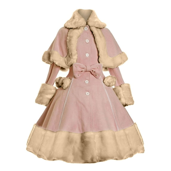 Fesfesfes Women Winter Wool Dress Long Sleeve Woolen Jacket Cape Set Warm Outwear Plush Fashion Coat Dress