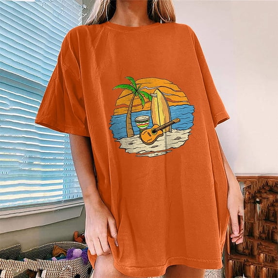 Fesfesfes Women Workout Clothes Women's Short Sleeve Summer Beach Printed Casual Top Pullover T-shirt Ladies T Shirts Short Sleeve XL(US:10)
