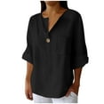 thumbnail image 1 of Fesfesfes Women's 2025 Blouses V-Neck Three-Quarters Sleeves Foldtable T-Shirt with Button Lightweight Fabric Ensures All-Day Comfy(Black,L), 1 of 5