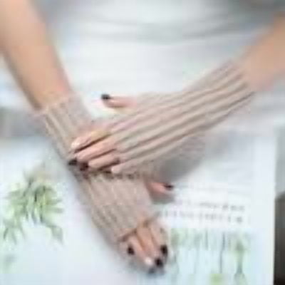 Fesfesfes Women's Arm Covers Gloves Solid Color Comfortable Warmkeeping Winter Fashionable Knitted Warm Half Finger Open Finger Daily Wearing(Khaki#6,Free Size)