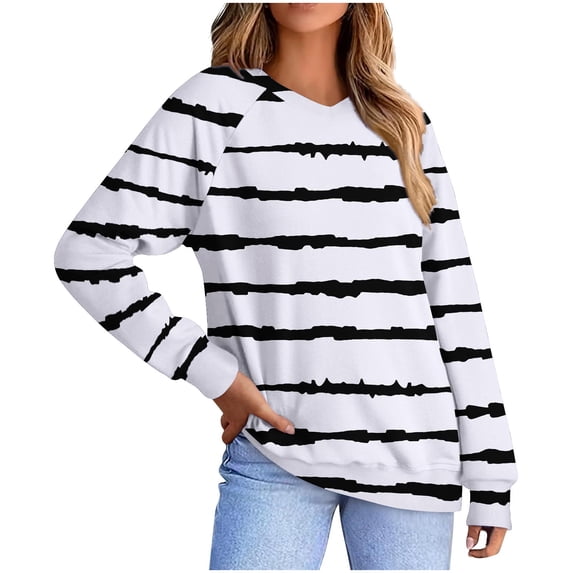 Fesfesfes Women's Block Color Patchwork Blouses Fashionable Long Sleeved V-Neck Pullover Tops with Comfort Ideal for Daily Wear Office(White#1,S)