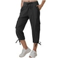 thumbnail image 1 of Fesfesfes Women's Cargo Pants Casual Solid Color Elastic High-Waist Drawstring Short Trousers with Pockets Summer Comfy Outdoor Shorts(Black,M), 1 of 6
