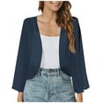 thumbnail image 1 of Fesfesfes Women's Casual Blouse Summmer Solid Color Sheer Chiffon Cardigan Open Front Trendy Tops Long Sleeved Outdoor Sunscreen Outfits, 1 of 4