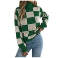 thumbnail image 1 of Fesfesfes Women's Casual Blouses Color-Blocked Round Neck Long Sleeve Thick Knitted Pullover Sweater Ribbed Neckline Cuffs for Warmth(Green#3,L), 1 of 7