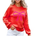 thumbnail image 1 of Fesfesfes Women's Casual Blouses Fall Winter Warmkeeping Long Sleeved Round Neck Knitted Sweater Priting Contrast Color Fashion Tops(Red#3,XL), 1 of 7