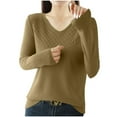 thumbnail image 1 of Fesfesfes Women's Casual Blouses Leisure Temperament Solid Color V-Neck Long Sleeved Tops Ribbed Neckline Cuffs Button-Front Knit Sweater(Army Green#1,M), 1 of 5
