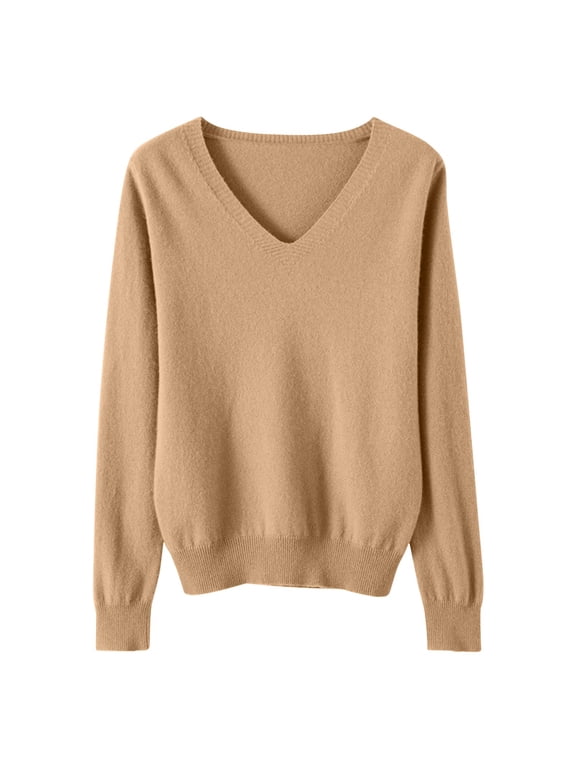 Women's Casual Blouses Leisure Temperament Solid Color V-Neck Long Sleeved Tops Ribbed Neckline Cuffs Button-Front Knit Sweater(Gold#6,2XL)