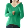 thumbnail image 1 of Fesfesfes Women's Casual Blouses Leisure Temperament Solid Color V-Neck Long Sleeved Tops Ribbed Neckline Cuffs Button-Front Knit Sweater(Green#1,S), 1 of 5