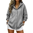 thumbnail image 1 of Fesfesfes Women's Casual Button-up Hooded Sweatshirt Fleece Lined Drawstring Waist Long Sleeve Hoodie Jacket with Pockets Loose Fit Solid Color Athletic Top, 1 of 6