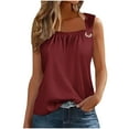 thumbnail image 1 of Fesfesfes Women's Casual Camisole Tops Summer Asymmetric Strap with Ring Detail Sleeveless T-shirt Loose Trendy Square Neck Flowy Hem Tee(Wine,XL), 1 of 4