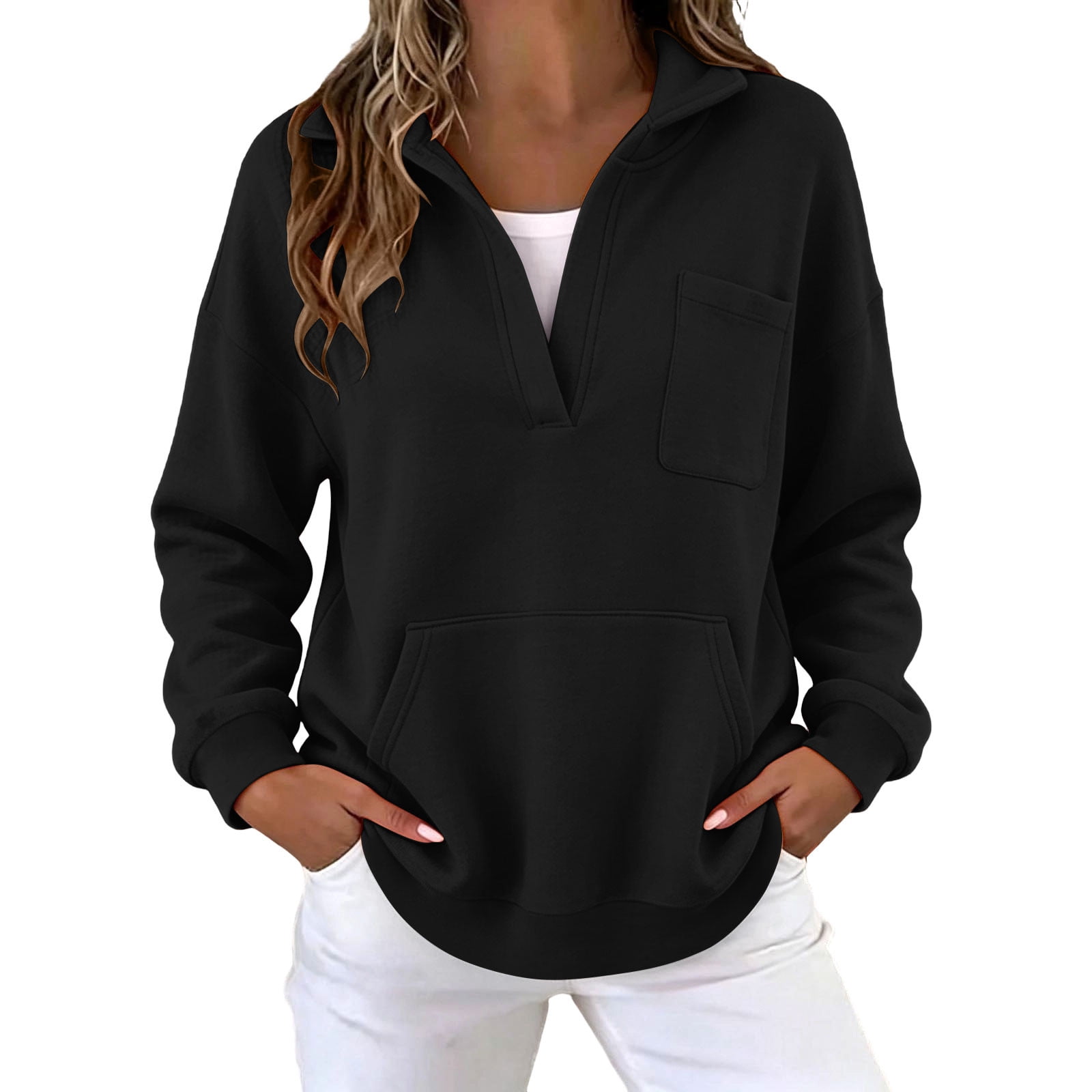 Fesfesfes Women's Casual Collared Half Zip Pullover Sweatshirt Long ...
