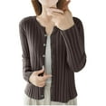 thumbnail image 1 of Fesfesfes Women's Casual Knit Cardigan Solid Color Long Sleeve Stand-Up Collar Sweater with Ribbed Cuffs Trendy Comfy Homewear Blouses(Coffee#4,2XL), 1 of 2