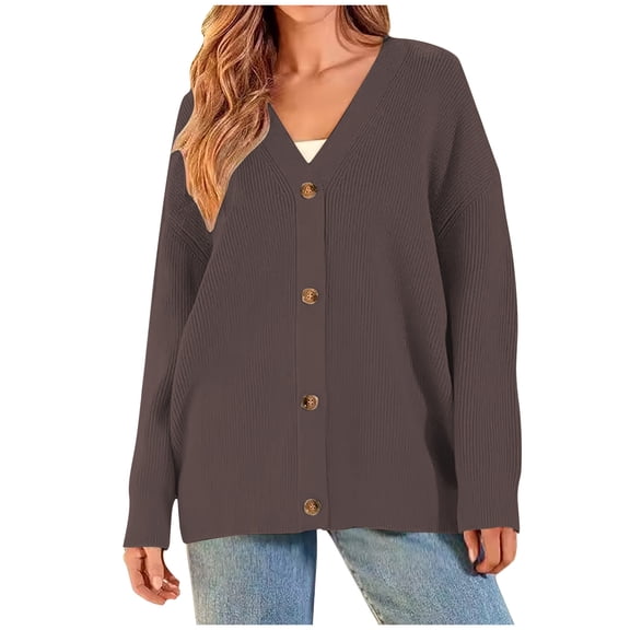 Fesfesfes Women's Casual Knit Cardigan Solid Color Long Sleeve Stand-Up Collar Sweater with Ribbed Cuffs Trendy Comfy Homewear Blouses(Gray#3,2XL)