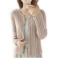 thumbnail image 1 of Fesfesfes Women's Casual Knit Cardigan Solid Color Long Sleeve Stand-Up Collar Sweater with Ribbed Cuffs Trendy Comfy Homewear Blouses(Khaki#4,L), 1 of 2