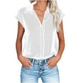 thumbnail image 1 of Fesfesfes Women's Casual T-shirt Velvet Buttons Down Collared V-Neck Short Sleeves Tops Summer Fashion Comfortable Indoor Blouses(White,XL), 1 of 5