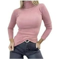 thumbnail image 1 of Fesfesfes Women's Casual Tops Fitting Solid Color Long Sleeve Stand-Up Collar with Ribbed Cuffs Knitted Sweater Comfortable Blouses(Pink#1,L), 1 of 4