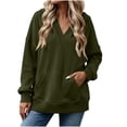 thumbnail image 1 of Fesfesfes Women's Casual V Neck Hoodless Sweatshirt Drop Shoulder Long Sleeve Loose Fit Solid Color Pullover Top with Kangaroo Pocket for Fall Winter Daily Wear, 1 of 9