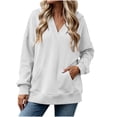 thumbnail image 1 of Fesfesfes Women's Casual V Neck Hoodless Sweatshirt Drop Shoulder Long Sleeve Loose Fit Solid Color Pullover Top with Kangaroo Pocket for Fall Winter Daily Wear, 1 of 9