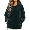 thumbnail image 1 of Fesfesfes Women's Casual Velour Hooded Pullover Sweatshirt Long Sleeve Drawstring Hoodie Top with Kangaroo Pocket Solid Color Loose Fit for Fall Winter Daily Wear, 1 of 8