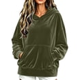 thumbnail image 1 of Fesfesfes Women's Casual Velour Hooded Pullover Sweatshirt Long Sleeve Drawstring Hoodie Top with Kangaroo Pocket Solid Color Loose Fit for Fall Winter Daily Wear, 1 of 8