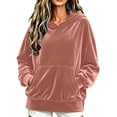 thumbnail image 1 of Fesfesfes Women's Casual Velour Hooded Pullover Sweatshirt Long Sleeve Drawstring Hoodie Top with Kangaroo Pocket Solid Color Loose Fit for Fall Winter Daily Wear, 1 of 8