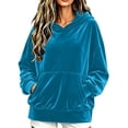 thumbnail image 1 of Fesfesfes Women's Casual Velour Hooded Pullover Sweatshirt Long Sleeve Drawstring Hoodie Top with Kangaroo Pocket Solid Color Loose Fit for Fall Winter Daily Wear, 1 of 8