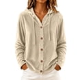 thumbnail image 1 of Fesfesfes Women's Casual Velour Hooded Sweatshirt Button Detail Long Sleeve Drawstring Hoodie with Pockets Loose Fit Solid Color for Fall Winter Daily Wear, 1 of 9