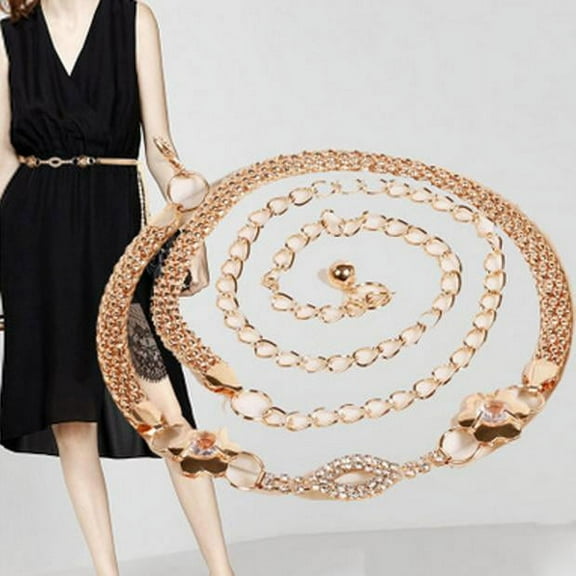 Fesfesfes Women's Chain Belt Ladies Metal Chain Pearl Style Belt Body Waist Chain for Dress
