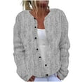 thumbnail image 1 of Fesfesfes Women's Checkered Knit Cardigan Round Neckline Long Tapered Cuffs Loose Oversized Buttons Soft Comfy Fabric Coldproof Blouses(Gray#3,3XL), 1 of 4