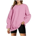 thumbnail image 1 of Fesfesfes Women's Classic Style Tops Oversized Pullover Long Sleeve Classic Crew Neck Blouses Fall Winter Comfy Homewear Sweatshirts(Pink,XL), 1 of 5