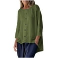 thumbnail image 1 of Fesfesfes Women's Comfy Blouses Fashion Solid Color Button-Front Long-Sleeve Round Neck T-shirt Loose Breathable Straight Hem Tee(Army Green,L), 1 of 8