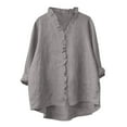 thumbnail image 1 of Fesfesfes Women's Comfy Blouses Fashion Solid Color Button-Front Long-Sleeve Round Neck T-shirt Loose Breathable Straight Hem Tee(Gray#1,2XL), 1 of 5