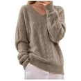 thumbnail image 1 of Fesfesfes Women's Comfy Blouses Solid Color Long Sleeved V-Neck Knit Sweater with Ribbed Neckline Cuffs Fall Winter Warmkeeping Tops(Coffee#1,XL), 1 of 5