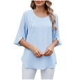 thumbnail image 1 of Fesfesfes Women's Comfy T-Shirts Trendy Elegant Solid Color Long Sleveed Crew Neck Blouses with Buttons Summer Fall Wearing Clothes(Light Blue#2,L), 1 of 7
