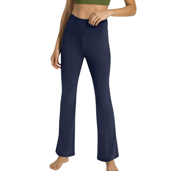 Fesfesfes Women's Comfy Tousers Casual Solid Color Elastic High-Waisted Abdomen Flare Yoga Pants Soft Full-Length Sports Horn Leggings(Blue,S)