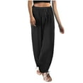 thumbnail image 1 of Fesfesfes Women's Comfy Trousers Summer Adjustable Ankle Ties Elastic Drawstring Waist Loose Pants Baggy Breathable Beach Wearing(Black,S), 1 of 7