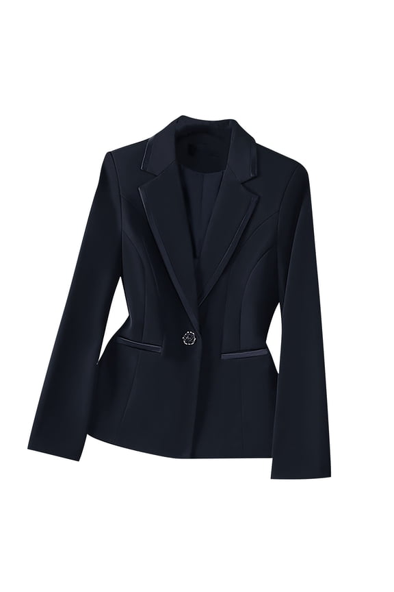 Women's Contrast-Stitch Tailored Suit Solid Color Notched Lapel Long Sleeves with Button Accents Slim for Professional Casual Wear(Black#3,L)