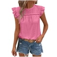 thumbnail image 1 of Fesfesfes Women's Denim-Look Round Neck Tops Casual Solid Color Loose Ruffled Cap Sleeves T-shirt Fashion Buttonless Pullover Summer Blouses(Pink,M), 1 of 7